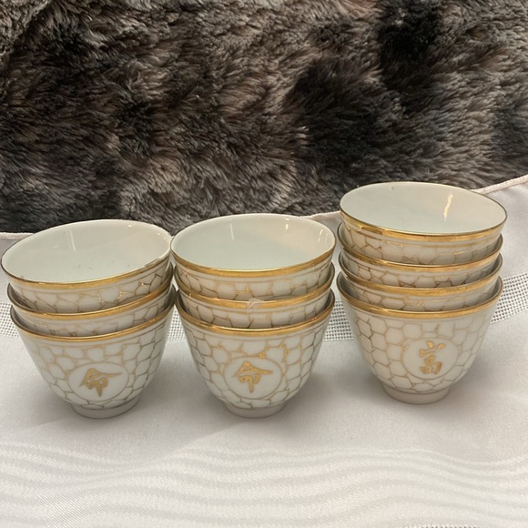 Antique Chinese jiang xi Porcelain Tea Cup Set of 10 " Long Life & Prosperity" - Picture 15 of 16